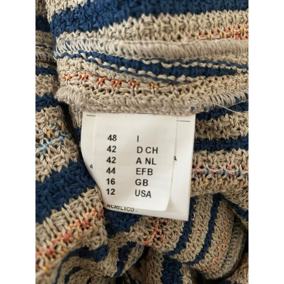 M MISSONI Sz 12 XL Blue Taupe Striped Knit Cardigan Blazer Jacket Quiet Luxury - Picture 6 of 8